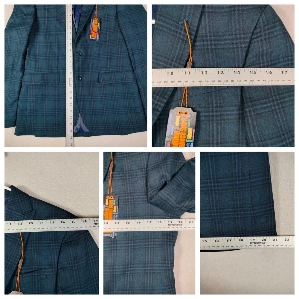Egara Blazer Mens 40S Blue Plaid Skinny Fit Stretch Sport Coat Formal Business